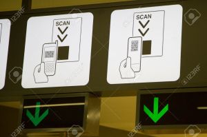 Automatic check in gates at the airport terminal